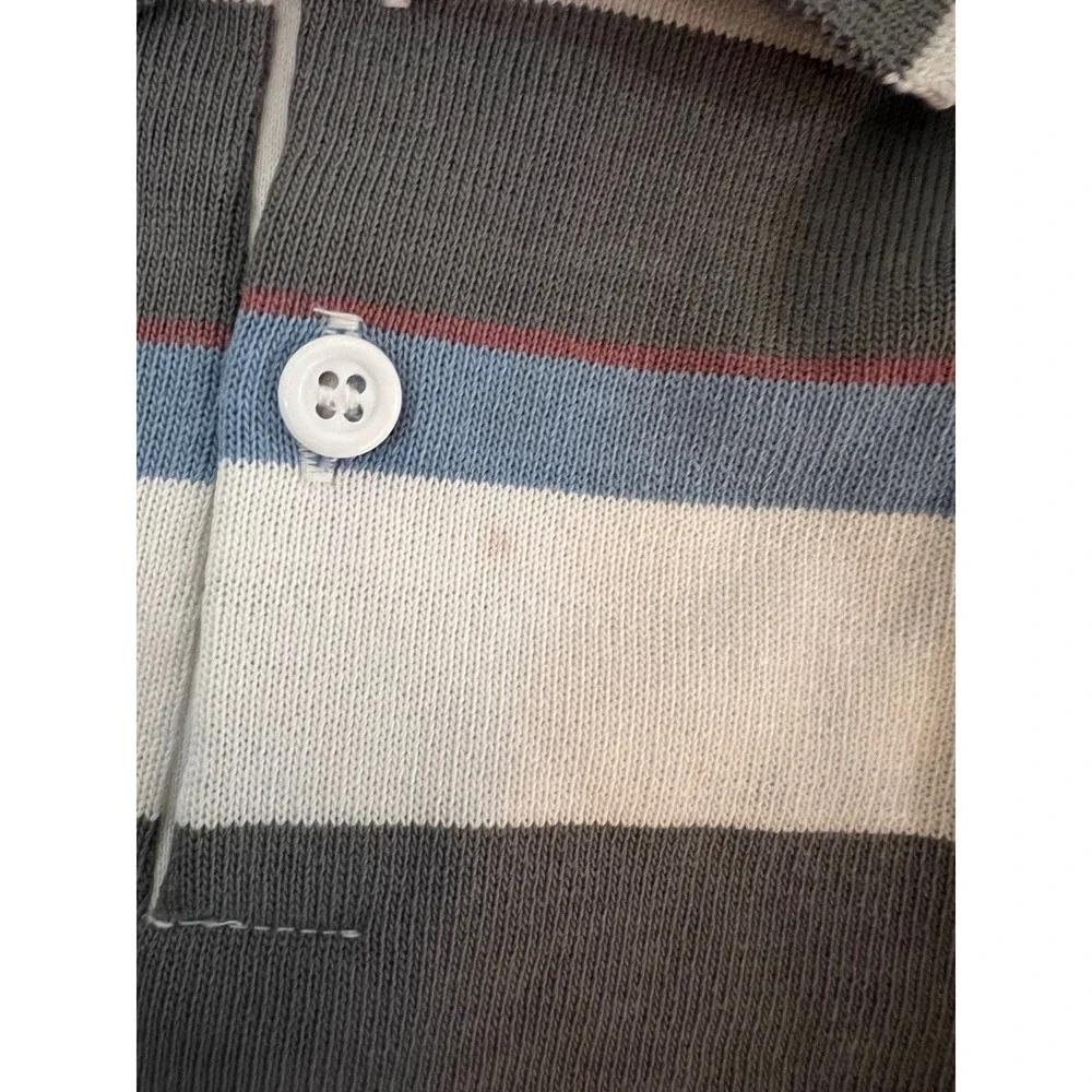 OshKosh B'Gosh Boys‎ Striped Long Sleeve Polo Shirt Grey Blue Size 6 Vintage